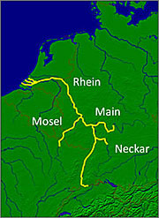 Verbreitungsgebiet im Rheinsystem Mitte des 19. Jahrhunderts