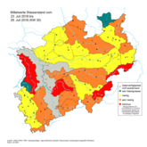 Vergleich Niedrigwassersituation in NRW während des Dürrejahres 2018 Ende Juli 2018 (KW 30)