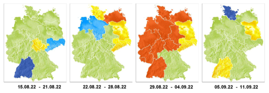 4-Wochen-Trendprognose (15.8. bis 11.9.2022) des Deutschen Wetterdienstes von Fr. 12.8.2022