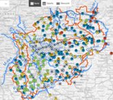 räumliche Verteilung der Pegel in NRW mit Info hinsichtlich Informationswertüberschreitungen